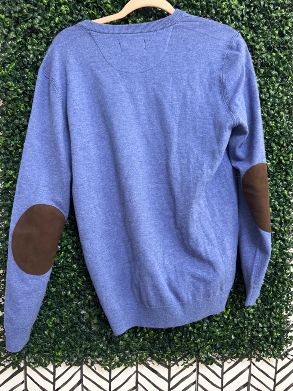 Polo sport Slate Blue Crewneck Sweater with Brown Elbow Patches